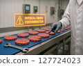 Cross Contamination Detection in Raw Beef Patty Production Line Highlighting Foreign Object Hazard and GMP Violation in Automated Meat Processing Facility 127724023
