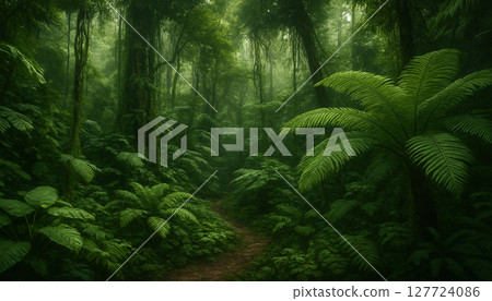 Mysterious and lush tropical jungle trail 127724086