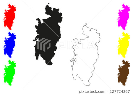 Port Blair city (Republic of India, Union territory Andaman and Nicobar Islands) map vector illustration, scribble sketch Sri Vijaya Puram map 127724267