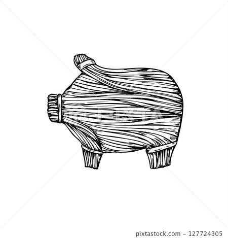Straw pig traditional Scandinavian yule symbol vector illustration in monochrome style. Simple animal for Christmas decorations, Nordic holiday, craft patterns and festive packaging design. Straw pig traditional Scandinavian yule symbol vector illustration in monochrome style. Simple animal for Christmas decorations, Nordic holiday, craft patterns and festive packaging design. 127724305
