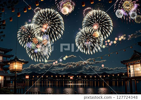 Fireworks reflected in the water 127724348