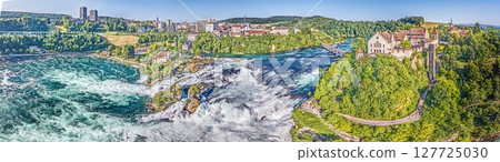 Panorama of Rhine Falls and Schloss Laufen in Schaffhausen Panorama of Rhine Falls and Schloss Laufen in Schaffhausen 127725030