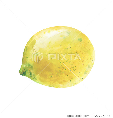 A watercolor lemon is isolated on a white background. The botanical illustration of a yellow ripe fruit is hand-drawn. Clipart. 127725088