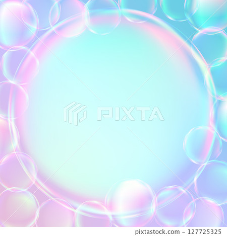 Soap bubbles floating on a light blue background Soap bubbles floating on a light blue background 127725325