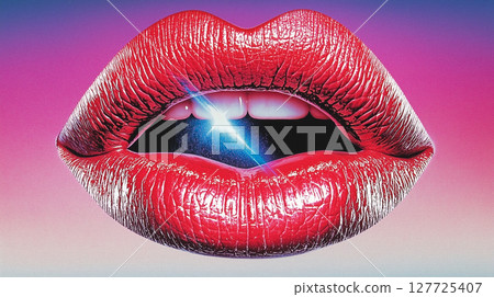 Glossy red lips with sparkle against gradient background 127725407
