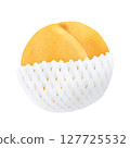 Yellow peach wrapped in a fruit cap 127725532