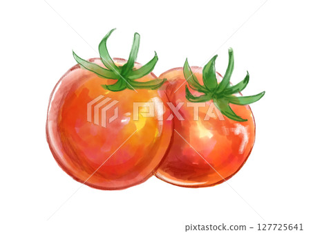 Hand-drawn watercolor illustration of fresh and delicious ripe cherry tomatoes Hand-drawn watercolor illustration of fresh and delicious ripe cherry tomatoes 127725641