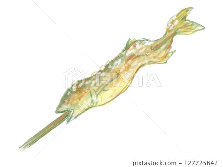 手繪水彩插圖的美味烤鹹魚 127725642