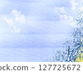 夏日藍天與竹葉剪影背景（水彩風格） 127725672