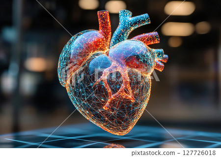 Neural projection of the human heart. Concept of technologies for studying the human heart. Generated by artificial intelligence 127726018