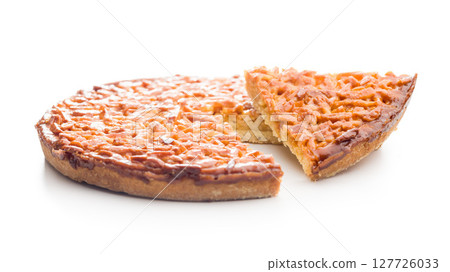 Sweet almond pie isolated on white background. 127726033
