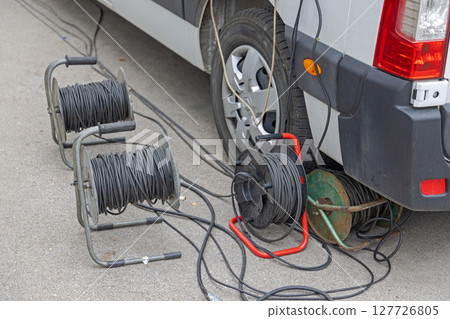 Many Electric Cable Reels Many Electric Cable Reels 127726805