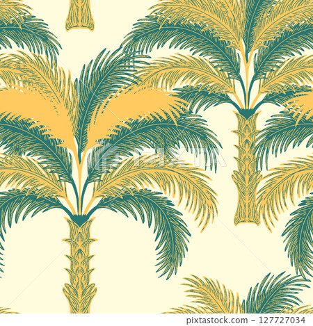 palm trees silhouettes on yellow background 127727034
