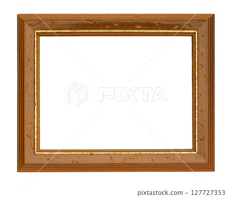 Classic wooden picture frame with golden inner edge on transparent background Classic wooden picture frame with golden inner edge on transparent background 127727353