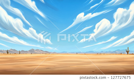 Vivid blue sky over desert landscape with clouds Vivid blue sky over desert landscape with clouds 127727675
