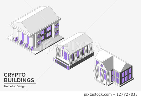 Cartoon Color Blockchain Museum and Bank Crypto Buildings City Architecture Concept 3d Isometric View Line Elements. Vector illustration Cartoon Color Blockchain Museum and Bank Crypto Buildings City Architecture Concept 3d Isometric View Line Elements. Vector illustration 127727835