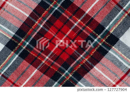Macro Texture Cotton Fabric With A Slight Addition Of Polyester, Plaid Pattern. Macro Texture Cotton Fabric With A Slight Addition Of Polyester, Plaid Pattern. 127727904