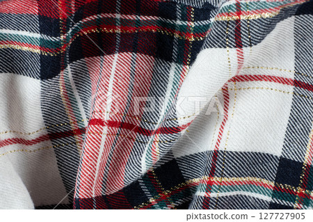 Macro Texture Cotton Fabric With A Slight Addition Of Polyester, Plaid Pattern. Macro Texture Cotton Fabric With A Slight Addition Of Polyester, Plaid Pattern. 127727905