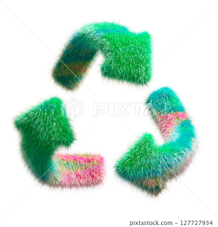 Furry Colorful Recycling Symbol on White Background 127727934