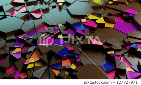 Vibrant Geometry: A Dance of Colorful Hexagons on Dark Canvas 127727971