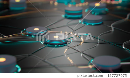 Luminous Network: A 3D Visualization of Interconnected Data Nodes 127727975