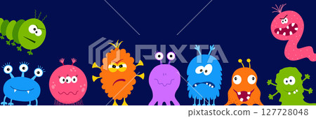 Colorful silhouette funny and scary monsters icons. 127728048