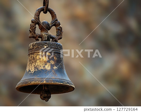 Rustic Antique Bell Hanging with Weathered Texture and Vintage Charm 127729164