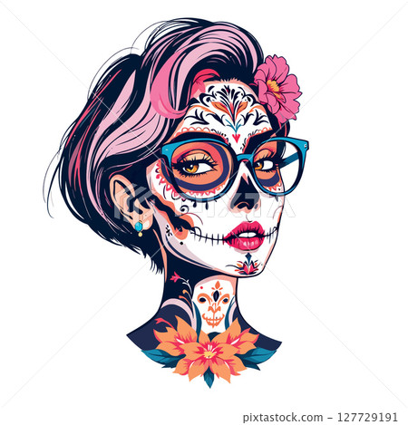 Vsai fashionable woman wearing catrina makeup for day of the dead celebration 127729191