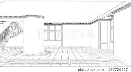 interior contour visualization, 3D illustration, sketch, outline 127729357