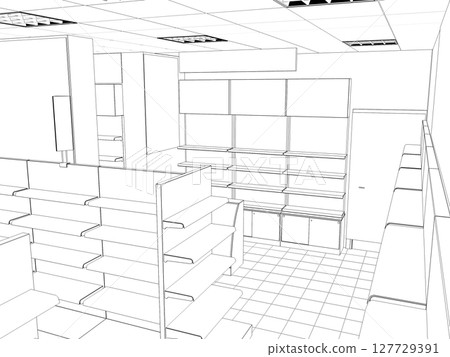shopping mall, contour visualization, 3D illustration, sketch, outline shopping mall, contour visualization, 3D illustration, sketch, outline 127729391
