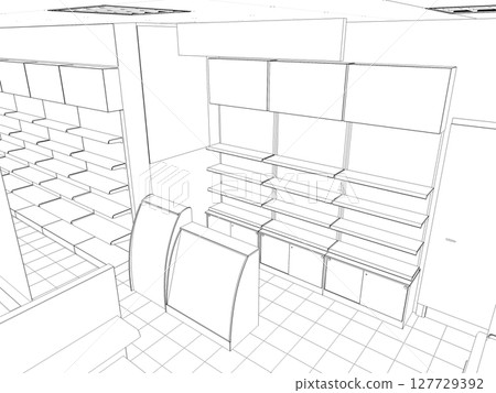 shopping mall, contour visualization, 3D illustration, sketch, outline shopping mall, contour visualization, 3D illustration, sketch, outline 127729392