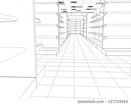 shopping mall, contour visualization, 3D illustration, sketch, outline shopping mall, contour visualization, 3D illustration, sketch, outline 127729393