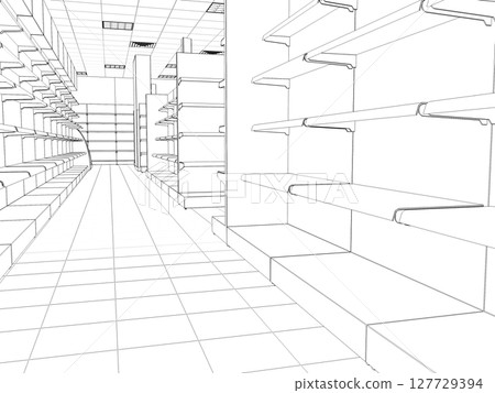 shopping mall, contour visualization, 3D illustration, sketch, outline shopping mall, contour visualization, 3D illustration, sketch, outline 127729394