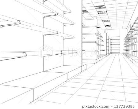 shopping mall, contour visualization, 3D illustration, sketch, outline shopping mall, contour visualization, 3D illustration, sketch, outline 127729395