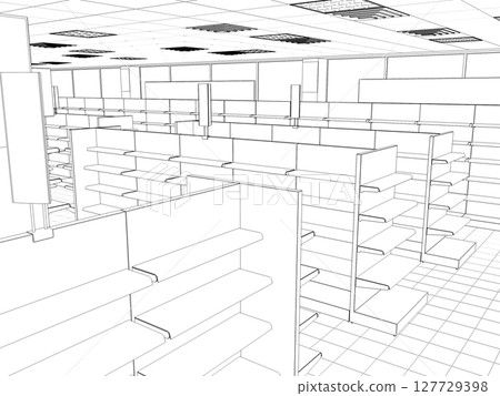 shopping mall, contour visualization, 3D illustration, sketch, outline shopping mall, contour visualization, 3D illustration, sketch, outline 127729398