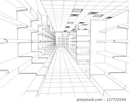 shopping mall, contour visualization, 3D illustration, sketch, outline shopping mall, contour visualization, 3D illustration, sketch, outline 127729399