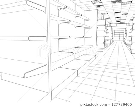 shopping mall, contour visualization, 3D illustration, sketch, outline shopping mall, contour visualization, 3D illustration, sketch, outline 127729400
