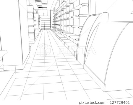 shopping mall, contour visualization, 3D illustration, sketch, outline shopping mall, contour visualization, 3D illustration, sketch, outline 127729401