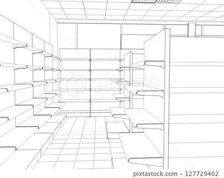 shopping mall, contour visualization, 3D illustration, sketch, outline shopping mall, contour visualization, 3D illustration, sketch, outline 127729402