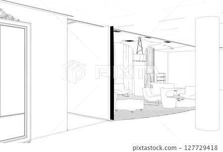 shopping mall, contour visualization, 3D illustration, sketch, outline shopping mall, contour visualization, 3D illustration, sketch, outline 127729418