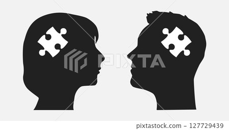 Head woman and man made puzzle pieces, brain, idea Head woman and man made puzzle pieces, brain, idea 127729439