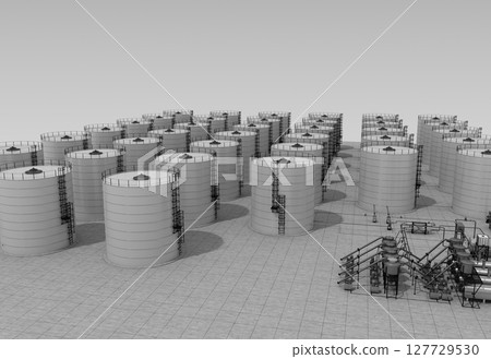 oil refinery, chemical production, waste processing plant, exterior visualization, 3D illustration, cg 127729530