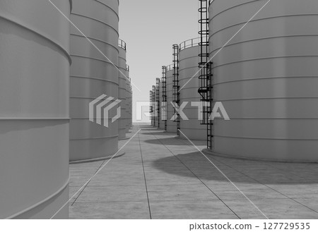 oil refinery, chemical production, waste processing plant, exterior visualization, 3D illustration, cg oil refinery, chemical production, waste processing plant, exterior visualization, 3D illustration, cg 127729535