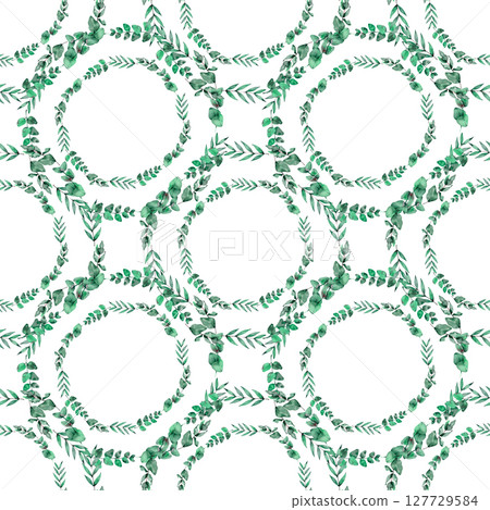 Tasteful Fresh Mint Green Forest Eucalyptus Leaf Artistic Watercolor Abstract Scandinavian Design Seamless Pattern Wallpaper Curtain Bedding Background Upholstery Gift Wrapping Paper 127729584