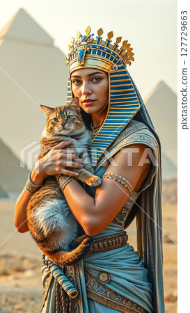 Portrait of a beautiful modern Egyptian woman, symbol of the cat goddess Bastet (Bast), Egypt. 127729663