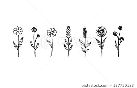 Abstract Garden Icons. A modern interpretation of garden flowers in stylized forms with clean outlines and minimal details for unique compositions. 127730188