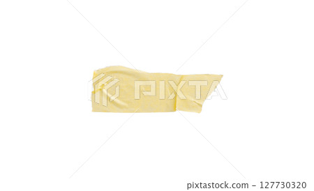 Yellow painter's tape isolated on white background, macro. Torn, crumpled, twisted strips of yellow painter's tape on white background Yellow painter's tape isolated on white background, macro. Torn, crumpled, twisted strips of yellow painter's tape on white background 127730320