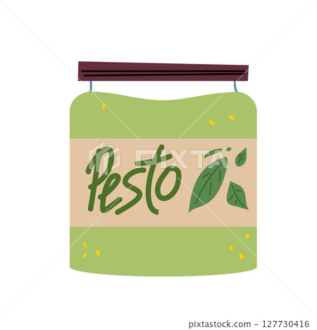Pesto Sauce in a Jar. 127730416