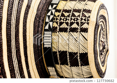 Traditional hat from Colombia called Sombrero vueltiao. Colombian concept. Colombian culture concept. Background 127730682