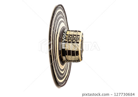 Traditional hat from Colombia called Sombrero vueltiao. Colombian concept. Colombian culture concept. Background 127730684